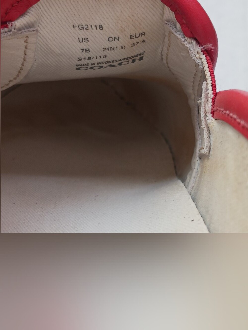 Coach FG2118 Red Leather Slip-On Comfort Shoes Sneaker Women's Size 7B EU37.5 - Picture 14 of 16